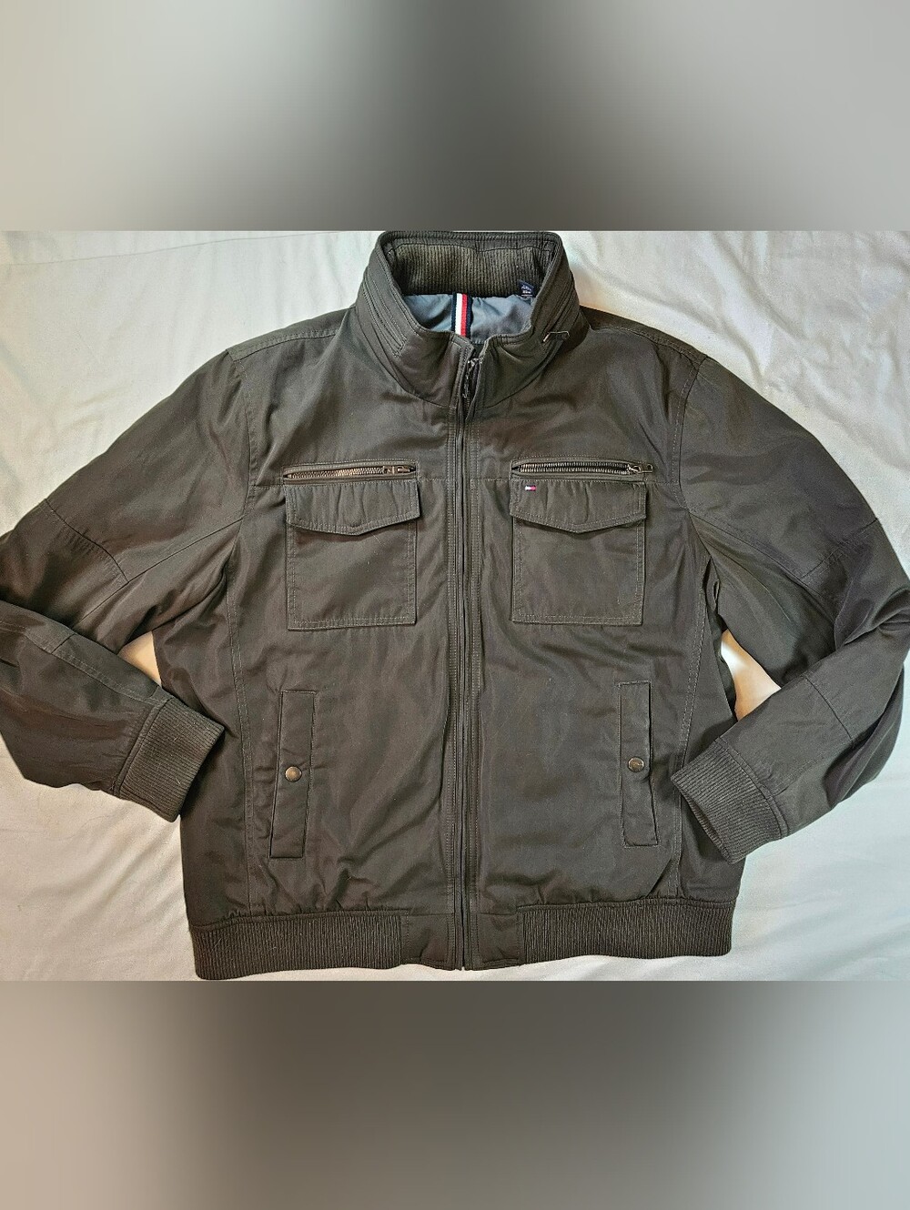 Tommy Hilfiger Mens Dark Green Long Sleeve Hidden Hood Bomber Jacket Size XXL